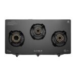 BLOWHOT Premium Design Emerald Heavy Tornado Brass 3 Burner Auto Ignition Gas Stove - Toughened Glass Cook Top Burner, Gas Stove Valve And Glass - 2 Years Warranty By BLOWHOT 1 Year General Warranty