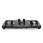 Pigeon by Stovekraft Sleek 3 Burner Ultra Slim Gas Stove with Glass Top, Manual, Black