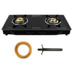 Faber 2 Burner 60cm Cooktop |Free Hose Pipe & Lighter|Black Glass Top| Brass Burners |Powder Coated Pan Support|COOKTOP DAISY PRO 2BB |2 Yrs Comprehensive Warranty