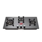 Pigeon Ornate Hob 3 Burner Multi Spark Integrated Auto Ignition With Brass Triple Ring Burners, Scratch Resistant 8 mm Thick Toughened Glass Top For Easy Cleaning - Black