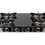 BLOWHOT Jasper Heavy Tornado Brass 4 Burner Auto Ignition Gas Stove Toughened Glass Cooktop | ISI Certified Stainless Steel Frame 2 Year Warranty on Burner,Gas stove Valve Glass (Black) - By BLOWHOT