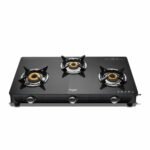 Preethi Valentino Glass top 3 Burner Gas Stove, Manual Ignition, Black (ISI Approved with Life Time Warranty on Glass & Burner)