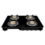 Faber Glass Top 4 Burner Gas stove with Jumbo Burner, Powder Coated Pan Support (HOB COOKTOP MAGIC 4BB BK) Manual Ignition, Black