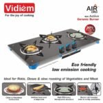 Vidiem Gas Stove G3 140 A Air Oro (Blue) | 3 Burner Gas Stove Frameless | Manual Ignition | 8Mm Toughened Glass Top Gas Stove | Safety, Reliability, High Efficiency | 2 Years Warranty, Tempered Glass