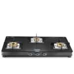 Prestige Royale Quadra 3 Burner Glasstop Glass Stove|Superior Toughened Glass with 5-Year Warranty| 3-Way Nozzle Design|Tri-Pin Jumbo Burner |Uniquely Designed Pan Support |Elegantly Designed Knobs