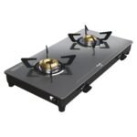 Preethi Luxe 2 Burner Glass Top Gas Stove With Driptray Less Infinity Design, 5 Year Warranty on Glass & Burner, Manual Design, Black
