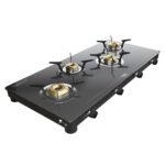 Preethi Luxe Max 4 Burner Glass Top Gas Stove With Driptray Less Infinity Design, With Jumbo Burner, 5 Year Warranty on Glass & Burner, Manual Design, Black