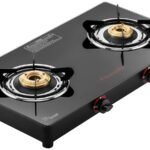 Butterfly Rapid 2 Burner Glass Top Gas Stove | Auto Ignition | Scratch Resistant Toughened Glass | Brass Burners | Skid-proof Legs | 1 Year Manufacturer's Warranty | Black