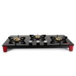Pigeon Infinity Glass Stove, Cooktop with Glass Top and Stainless Steel body 3 Burner Gas Stove, Manual Ignition, Black
