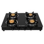 Faber Glass Top 4 Burner Gas Stove with Powder Coated Pan Support (Hob Cooktop Daisy 4BB BK),2 Medium & 2 Small,Manual Ignition, Black