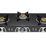 Preethi Blu Flame Blaze Glass top 3 Burner Gas Stove, Manual Ignition, Black (ISI Certified), GTS 117