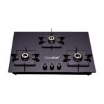 GREENCHEF Kelvin Hob Auto Ignition Glass Top Gas Stove (3 Burner), Tempered Glass, Black