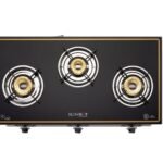 BLOWHOT Piezo Pearl 3 Burners Gas Stove Auto Ignition Heavy Brass Tornado Burner, Toughened Glass Top With Stainless Steel Frame - 1 Year General Warranty