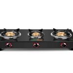 GREENCHEF Elon Glass cook top 3 Burner Gas stove,Black Body (Manual Ignition)
