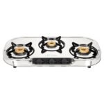 Faber high efficiency 3 Brass Burner gas stove|| Stainless Steel|| ISI Certified gas stove, Manual Ignition, (COOKTOP CRYSTAL 3BB SS) 2 year comprehensive warranty
