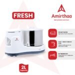 Amirthaa Fresh Table Top Wet Grinder with Patented Twister Mechanism, 2 litre Capacity, 120 Watts, 2 Year Warranty, ABS Body, Food Grade Stainless Steel Drum and Coconut Scrabber (White)