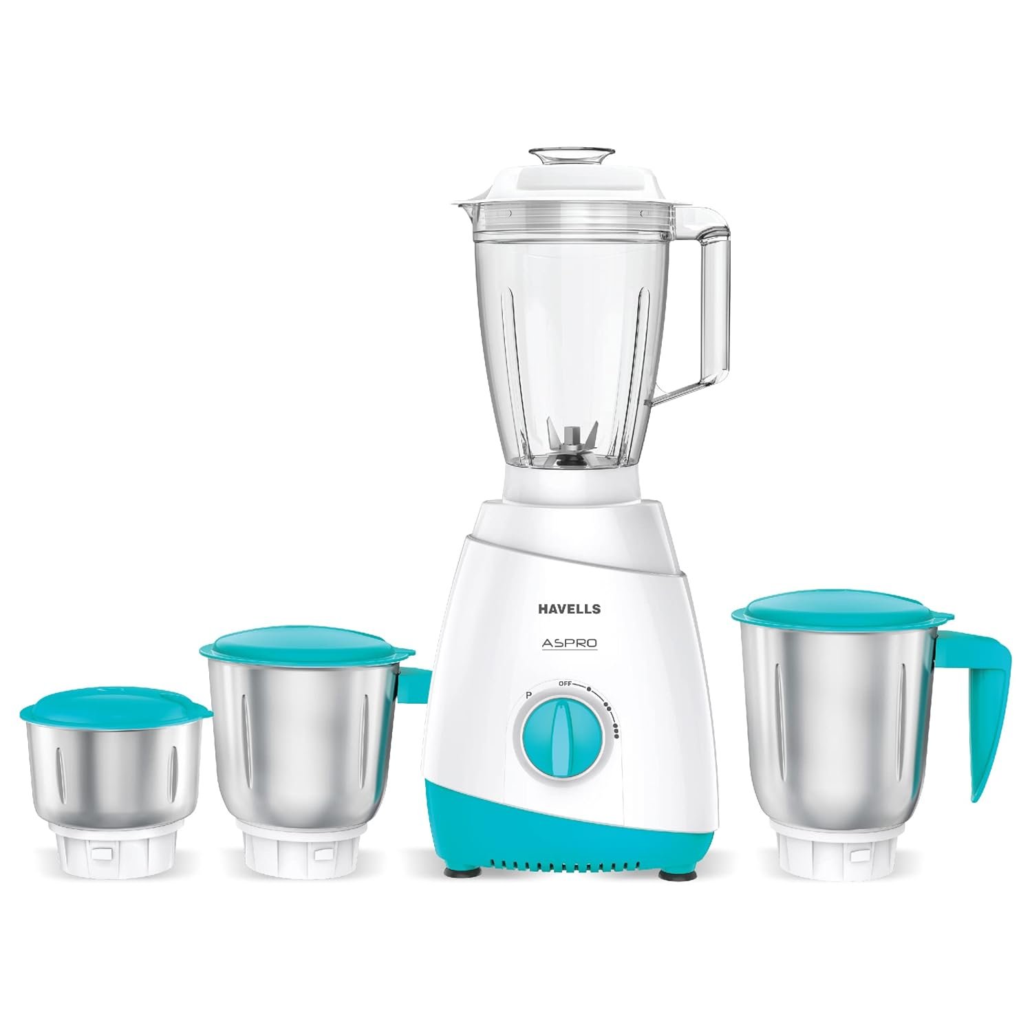 Havells Aspro 4 Jar 500 watt Mixer Grinder with 1.75Ltr Polycarbonate Jar with Fruit Filter, 21000 RPM, Overload Protector, 2 Yr Product & 5 Yr Motor Warranty (White and Light Blue) - Image 1