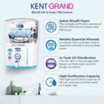 KENT Grand RO Water Purifier | 4 Years Free Service | RO + UV LED + UF + TDS Control | ISI Marked | Extra 1000 Off on Exchange | 8L Tank | 20 LPH Flow | White