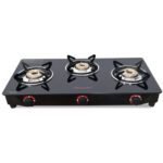 Butterfly Smart 3 Burner Glass Top Gas Stove | Manual Ignition | Scratch Resistant Toughened Glass | Brass Burners | Skid-proof Legs | 1 Year Manufacturer's Warranty | Black