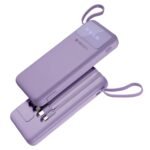 ZEBRONICS MB10000S6 Power Bank, 10000 mAh, 5 x Outputs - Dual USB A | Type C | Micro USB | Lightning, Built in I/O Cables, Mobile Holder, Percentage Display, Carry Loop, Made in India (LAVENDER)