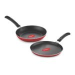 igeon Aluminium Nonstick Duo Pack Flat Tawa 250 and Fry Pan 200 Gift Set (Red)