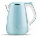 Havells Electric Kettle Aqua Plus 1250 Watts 1.2 liters , Double Layered Cool Touch Outer Body | 304 Rust Resistant SS Inner Body with Auto Shut Off | Wider Mouth | 2 Yr Manufacturer Warranty (Blue)
