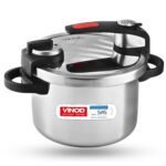 Vinod Stainless steel Nutrimax Pressure Cooker 5.5 Litre | Sas Technology | Spillage Control, Unique Lid, Auto Lock, Visual Indicator | Induction And Gas Base | Isi Certified | 5 Years Warranty