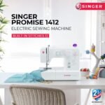 Singer Promise 1412 Zig-Zag Sewing Machine, 12 Built-in Stitches, 25 Stitches Functions (White) with 70 W Powerful motor & Feed dog with 106 Teeth in 6 Rows-Get Free Online Interactive Master Class