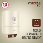 Havells Monza EC 10 L Storage Water Heater, Metallic Body, 2000 W, 4 Star, Free Flexi Pipe and Installation, Warranty: 7 Yr on Inn. Container; 4 Yr on Heating Element; 2 Yr Compre Ivory 1 count | wall