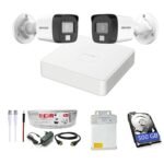 HIKVISION Full HD 4 Channel DVR, 2 MP 2 Outdoor Cameras [COLOR NIGHT VISION + BUILT-in AUDIO MIC + SMART DUAL LIGHT + MOTION DETECTION]+500 GB HDD+4 Ch SMPS, USEWELL Cable+BNC/DC Set, WHITE