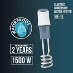 Havells HB15 1500 Watt Immersion Heater | ISI Mark Heavy Duty 3 Pin Moulded Plug, Touch Protection Cover | Waterproof, Heating Indicator, Nickel Plating, Warranty: 2 Year comprehensive | (White Blue)