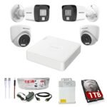 HIKVISION Full HD 4 Channel DVR, 2 MP 2 Outdoor & 2 Indoor Cameras [COLOR NIGHT VISION + BUILT-IN AUDIO MIC + SMART DUAL LIGHT + MOTION DETECTION]+1 TB HDD + 4 Ch SMPS, USEWELL Cable+BNC/DC Set, WHITE