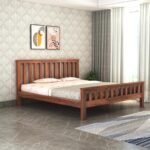 Sheesham Wood Queen Size Bed without Storage Wooden Double Bed for Bedroom Living Room Home (Honey Finish)